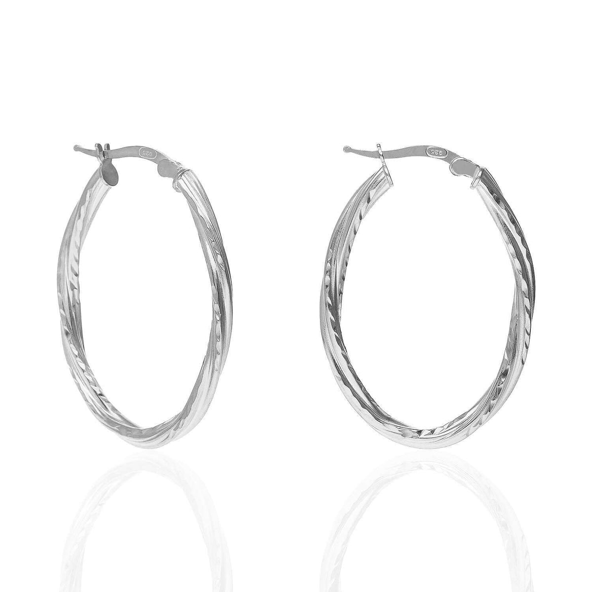 Yellow White Gold Tone Twisted Tube Diamond-Cut Oval 925 Silver Hoop Earrings
