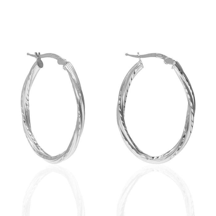 Yellow White Gold Tone Twisted Tube Diamond-Cut Oval 925 Silver Hoop Earrings