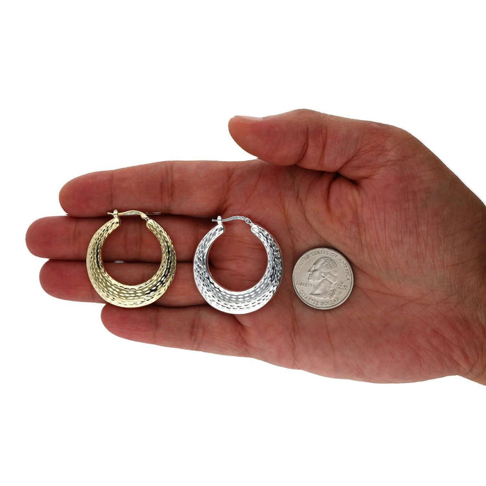 Yellow White Gold Tone Plated 925 Sterling Silver Diamond-Cut Hoop Earrings