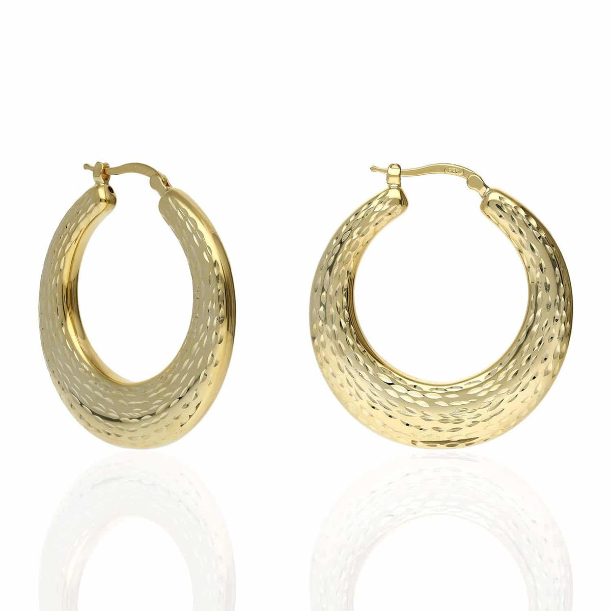 Yellow White Gold Tone Plated 925 Sterling Silver Diamond-Cut Hoop Earrings