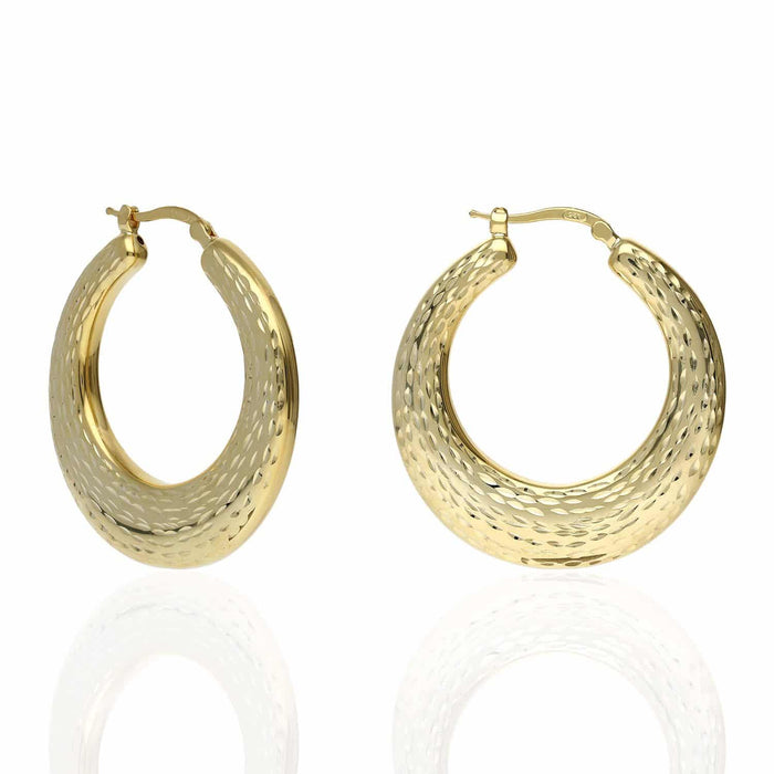Yellow White Gold Tone Plated 925 Sterling Silver Diamond-Cut Hoop Earrings
