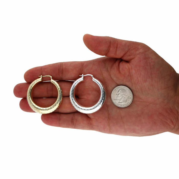 925 Sterling Silver Yellow White Gold Tone Diamond-Cut 43mm Hoop Earrings