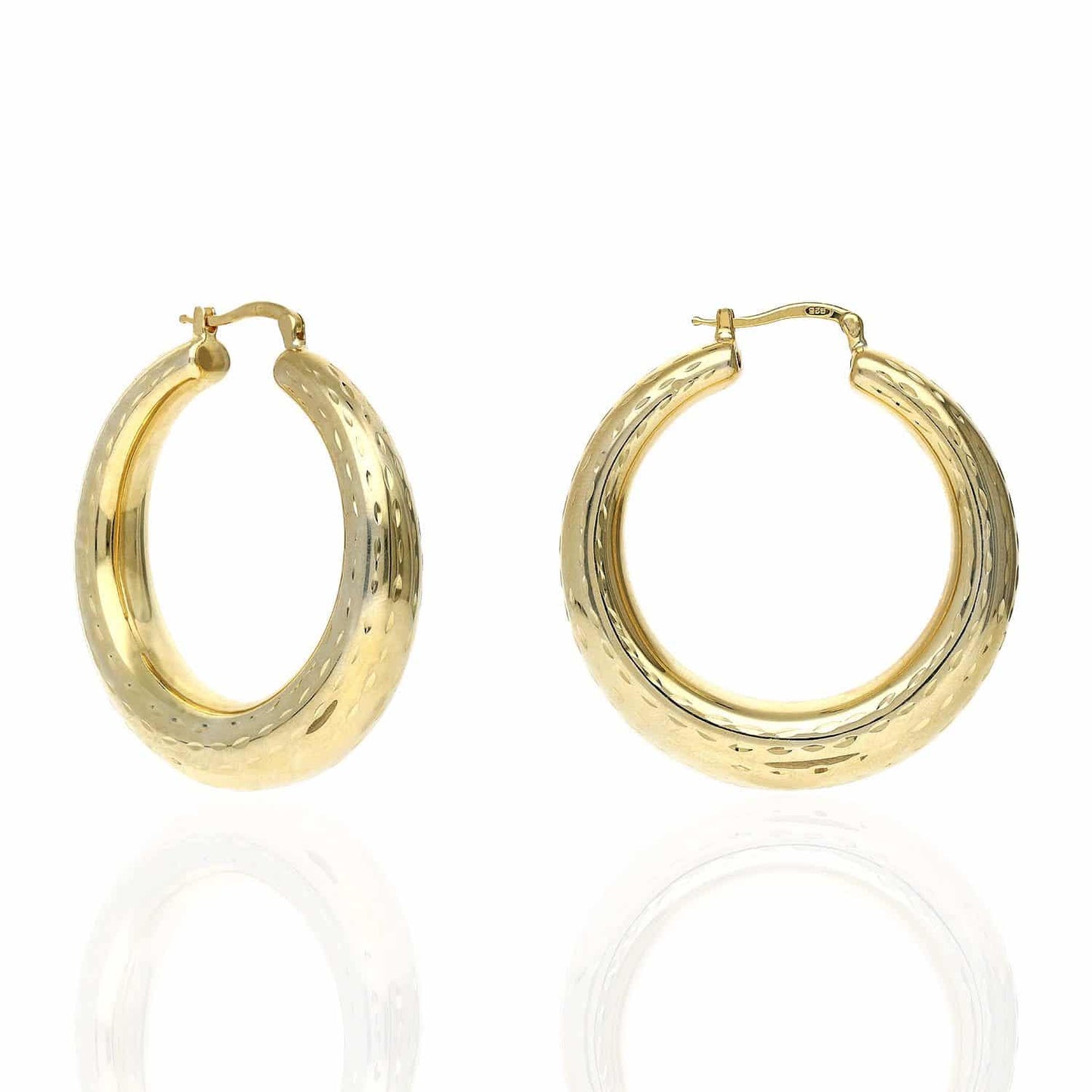 925 Sterling Silver Yellow White Gold Tone Diamond Cut 43mm Hoop Earrings