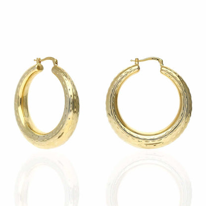 925 Sterling Silver Yellow White Gold Tone Diamond Cut 43mm Hoop Earrings