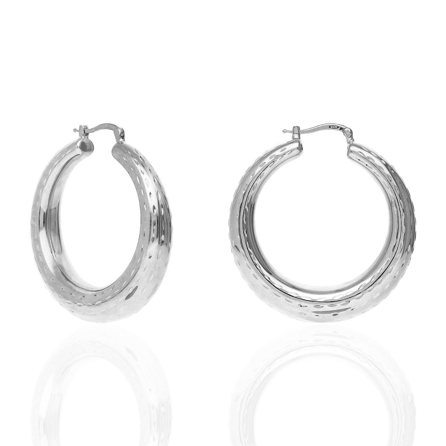 925 Sterling Silver Yellow White Gold Tone Diamond Cut 43mm Hoop Earrings