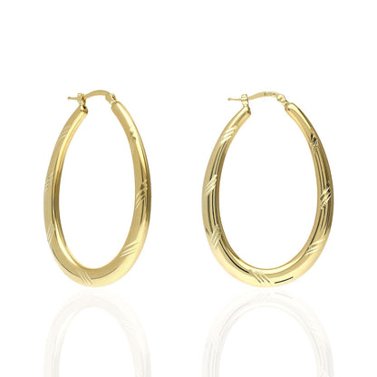 925 Sterling Silver Yellow White Gold Tone Diamond Cut 51mm Oval Hoop Earrings