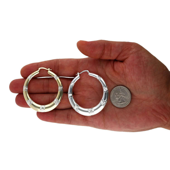 925 Sterling Silver Yellow White Gold Tone Diamond-Cut 45mm Hoop Earrings