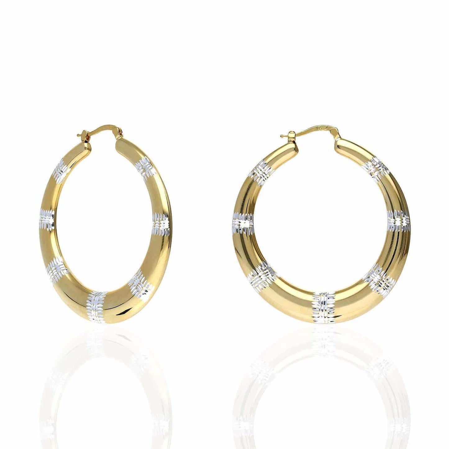 925 Sterling Silver Yellow White Gold Tone Diamond Cut 45mm Hoop Earrings