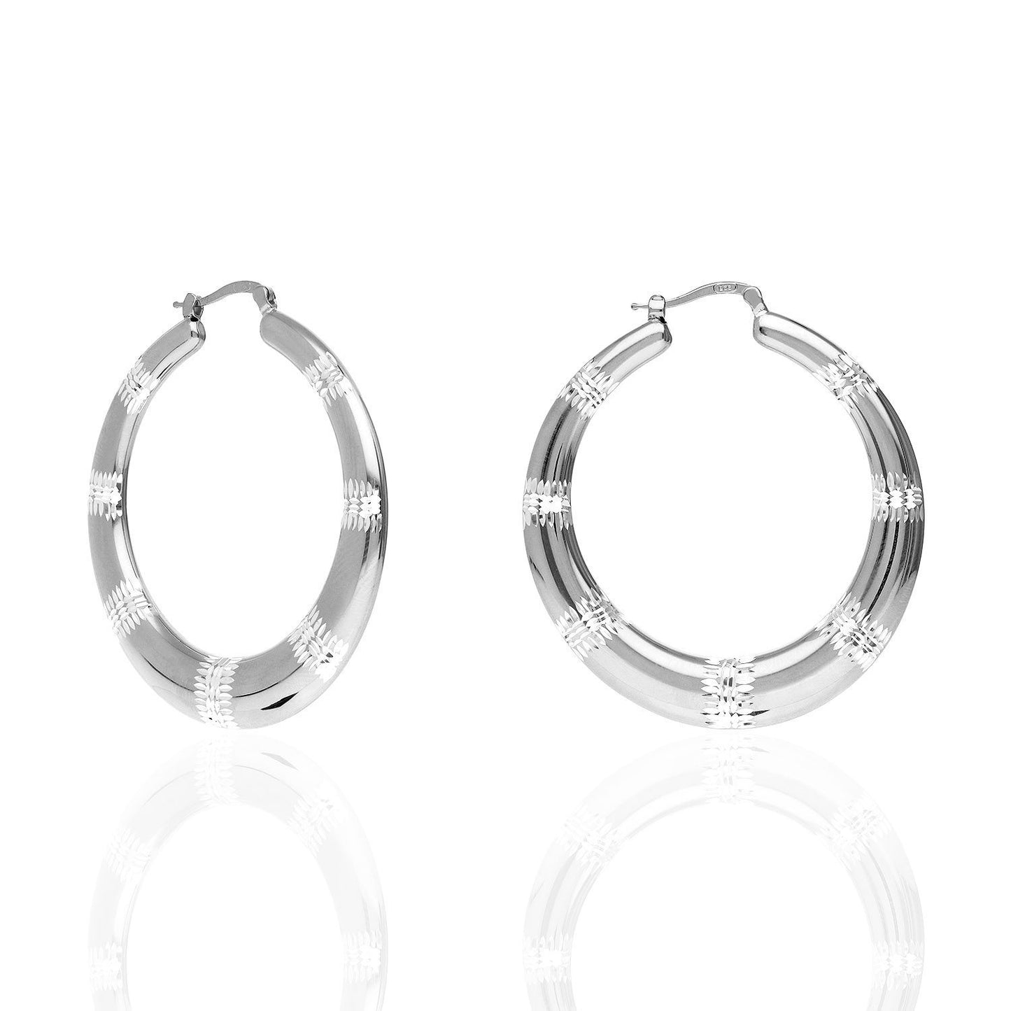925 Sterling Silver Yellow White Gold Tone Diamond Cut 45mm Hoop Earrings