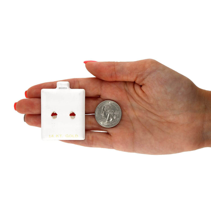 Kids 14K Yellow Gold Enameled Small Cupcake Screw Back Stud Earrings