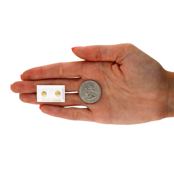 Kids 14K Yellow Gold Enameled Small Cupcake Screw Back Stud Earrings