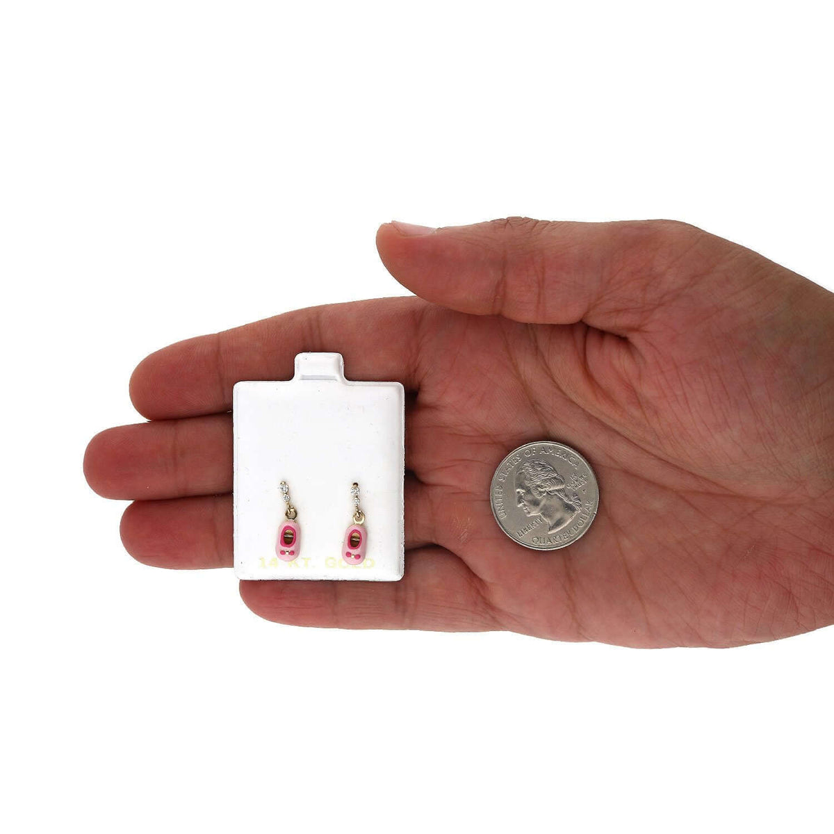 Kids 14K Gold CZ Enameled Baby Bootie Stud Earrings