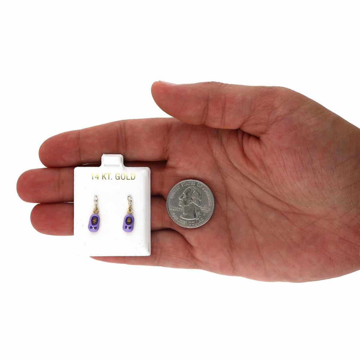 Kids 14K Gold CZ Enameled Baby Bootie Stud Earrings