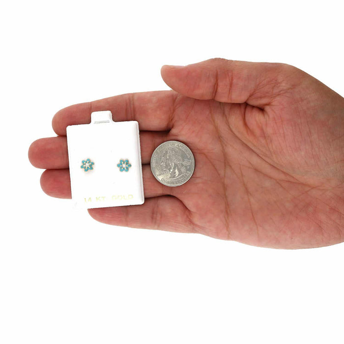 Kids 14K Gold Enamel Flower CZ Screw Back Baby Stud Earrings 7mm