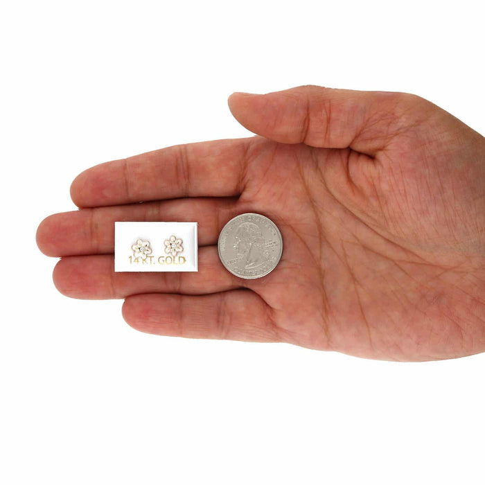 Kids 14K Gold Enamel Flower CZ Screw Back Baby Stud Earrings 7mm