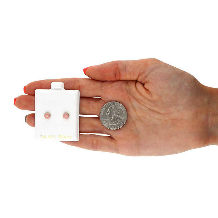 14K Yellow Gold Enameled Heart Flower Kids Earrings