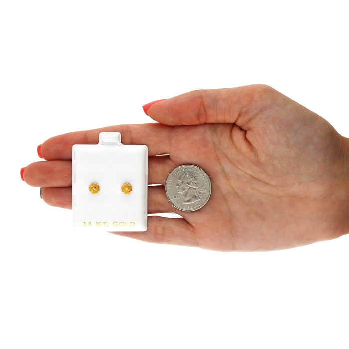 14K Yellow Gold Enameled Heart Flower Kids Earrings