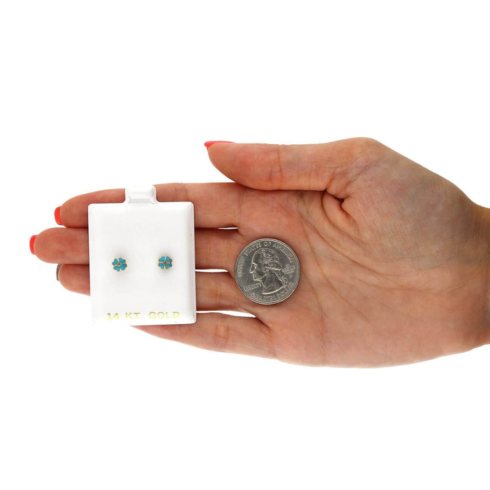 14K Yellow Gold Enameled Heart Flower Kids Earrings