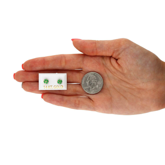 14K Yellow Gold Enameled Heart Flower Kids Earrings