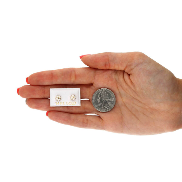 14K Yellow Gold Enameled Heart Flower Kids Earrings