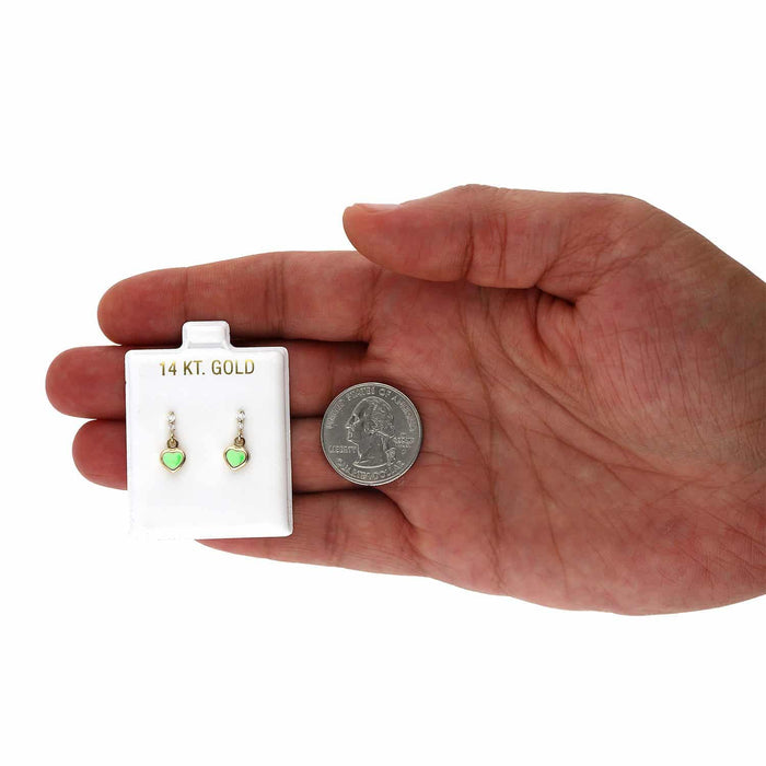 Kids 14K Yellow Gold CZ Enamel Heart Stud Earrings