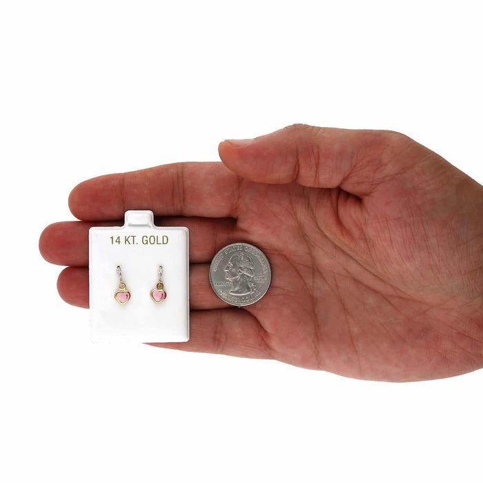 Kids 14K Yellow Gold CZ Enamel Heart Stud Earrings