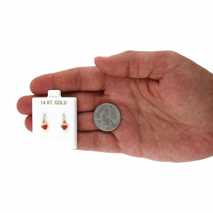 Kids 14K Yellow Gold CZ Enamel Heart Stud Earrings
