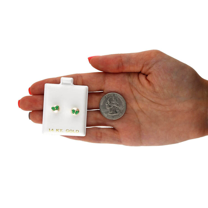 Kids 14K Yellow Gold Enameled Butterfly On White Pearl Screw Back Stud Earrings