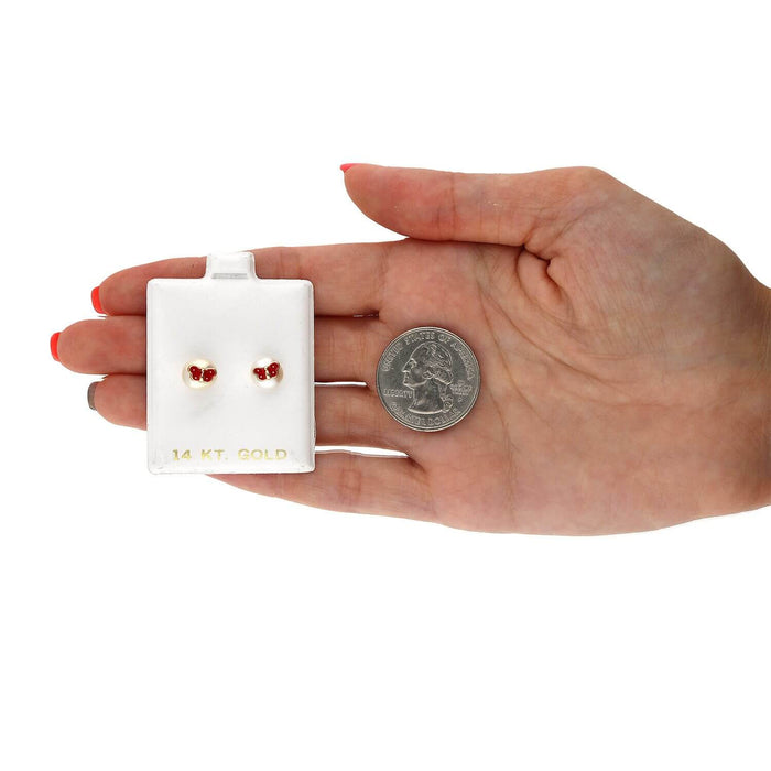 Kids 14K Yellow Gold Enameled Butterfly On White Pearl Screw Back Stud Earrings