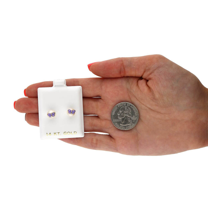 Kids 14K Yellow Gold Enameled Butterfly On White Pearl Screw Back Stud Earrings