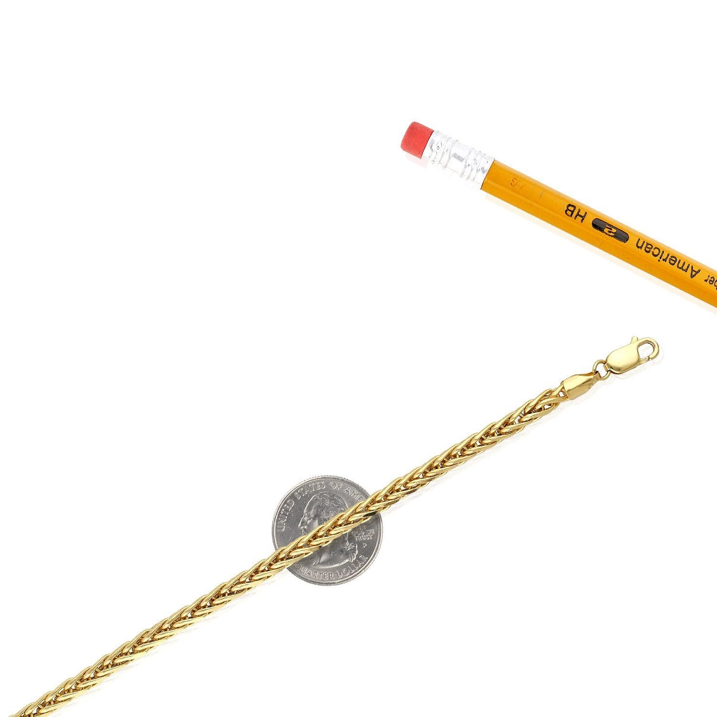 14K Yellow Gold 4mm Round Spiga Wheat  Bracelet 7.5"