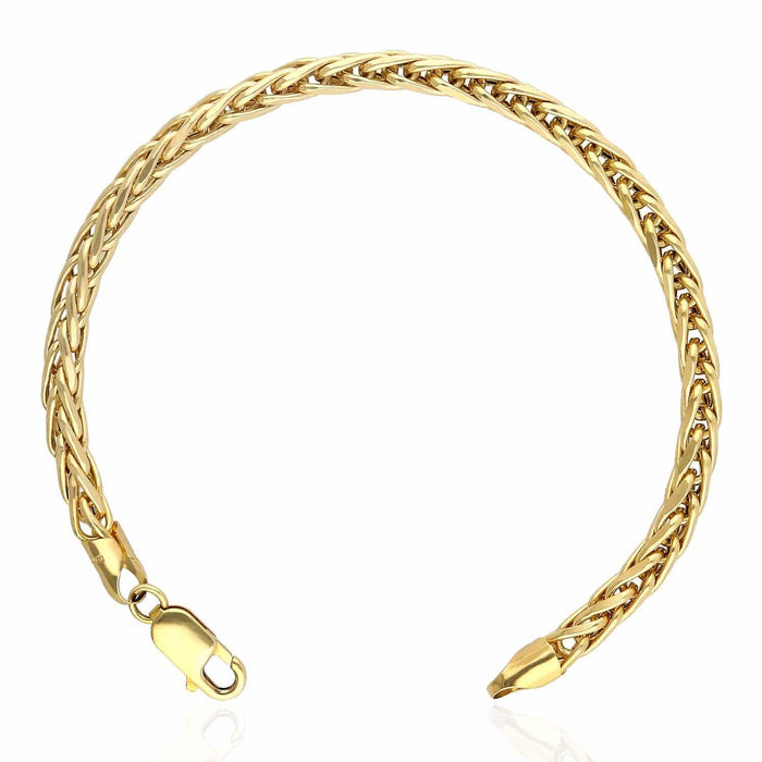 14K Yellow Gold 4mm Round Spiga Wheat Bracelet (Hollow) 8"