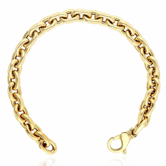 14K Gold Yellow Hollow 7.5mm Cable  Bracelet 8"