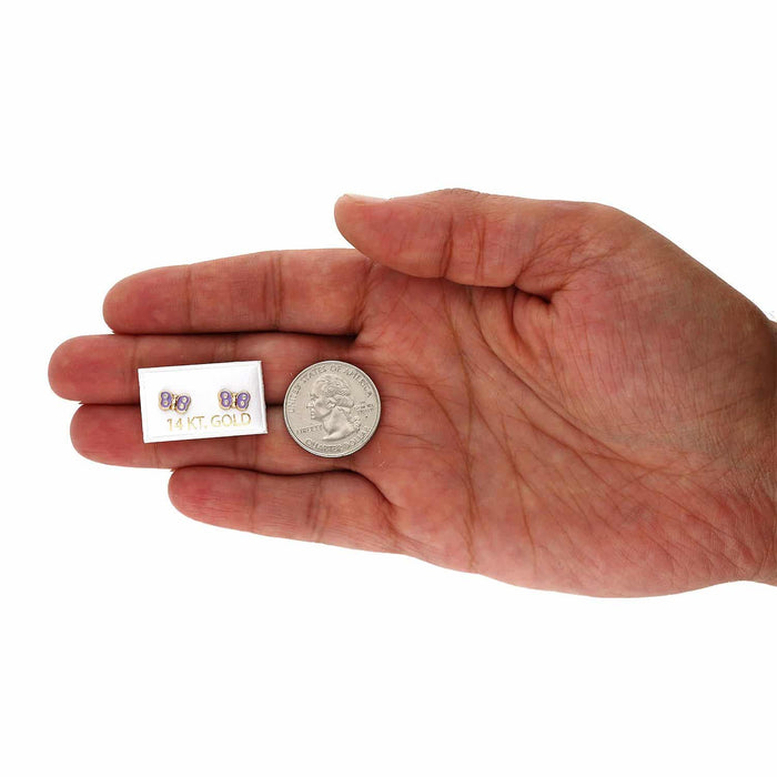 Kids 14K Yellow Gold CZ Color Enamel Butterfly Stud Earrings