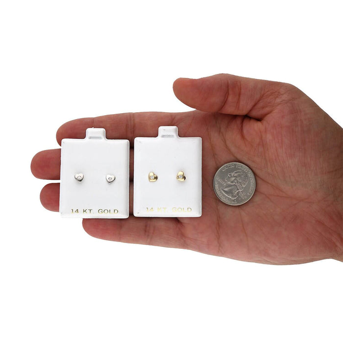 14K Gold Bezel Set White Zirconia Puffed Heart Stud Earrings
