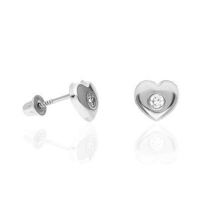 14K Yellow White Gold CZ Puffed Heart Stud Earrings 7mm