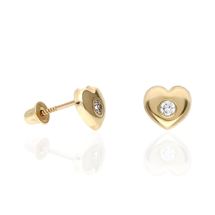 14K Yellow White Gold CZ Puffed Heart Stud Earrings 7mm