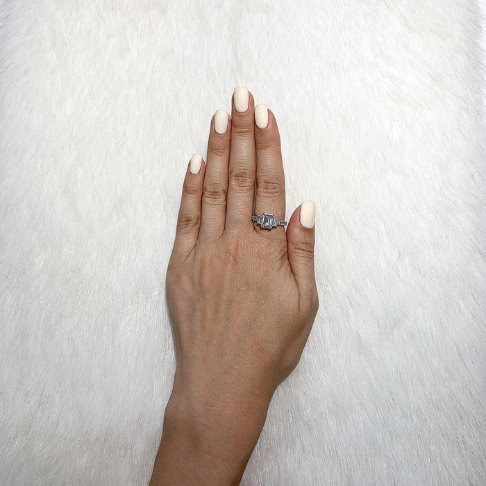 3CTW Emerald-Cut CZ 14K Gold White Three-Stone Engagement Ring