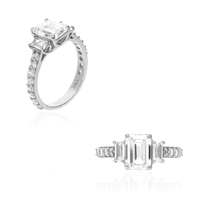 3CTW Emerald-Cut CZ 14K Gold White Three-Stone Engagement Ring