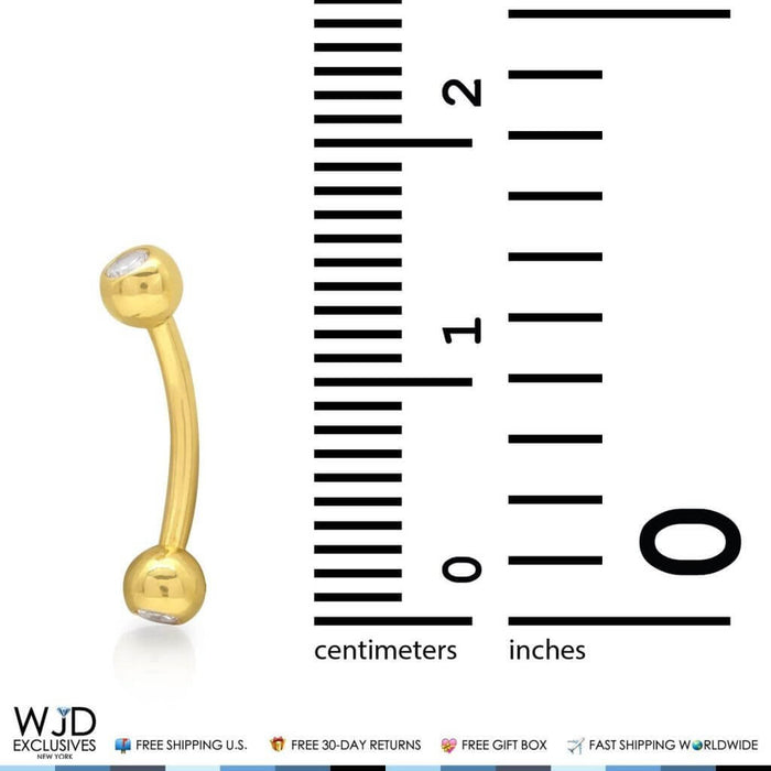 14K Gold CZ Bezel Set Belly Button Eyebrow Ring 16G