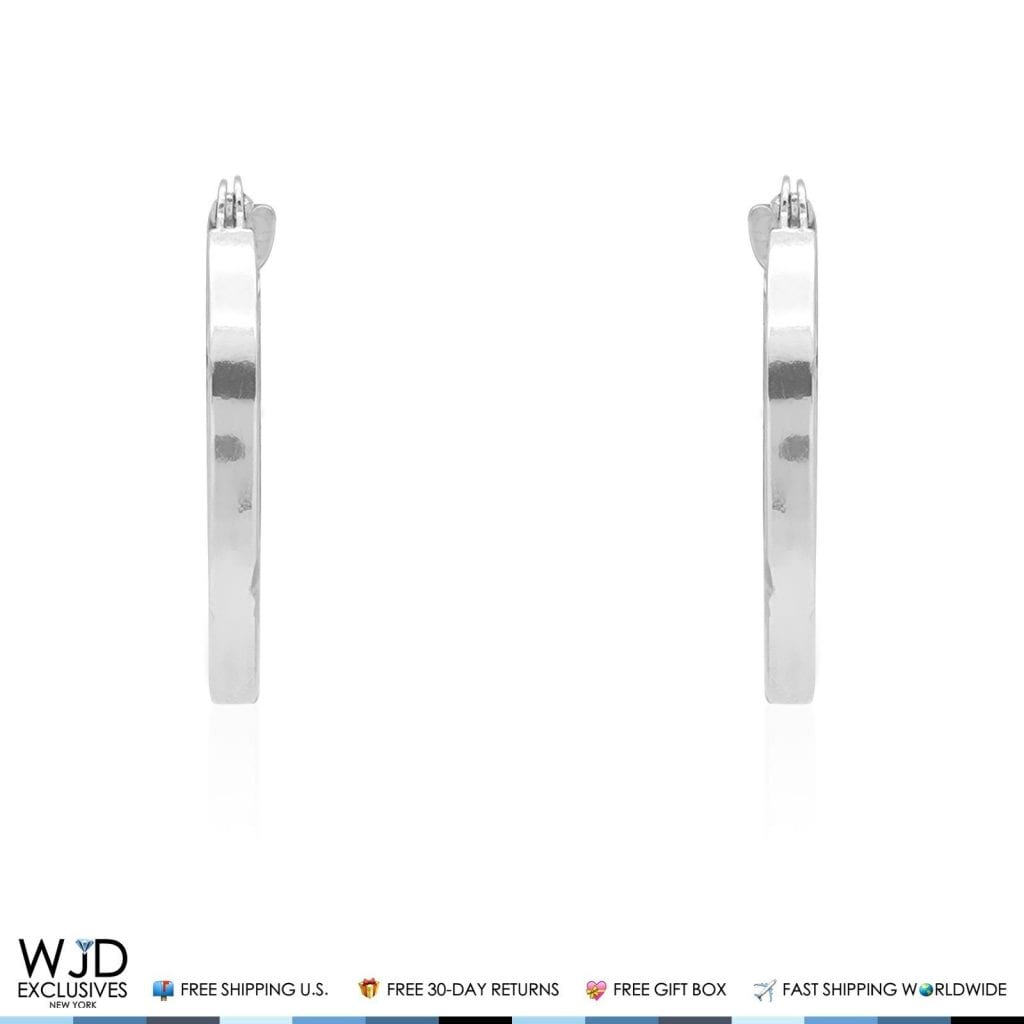 16mm Diameter Diamond Cut Snap Closure Hoop Earrings 14K Solid White Gold