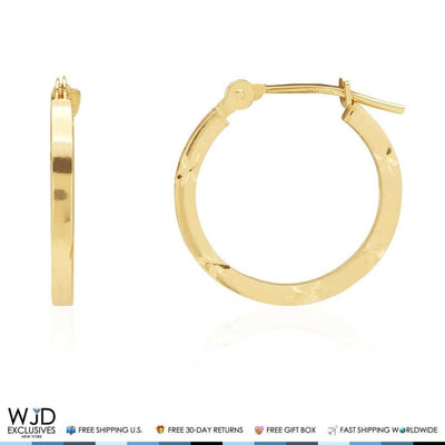 16mm Diameter Diamond-Cut Snap Closure Hoop Earrings 14K Yellow Gold