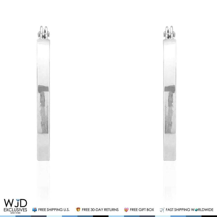 16mm Diameter Plain Square Hoop Snap Closure Earrings 14K White Gold