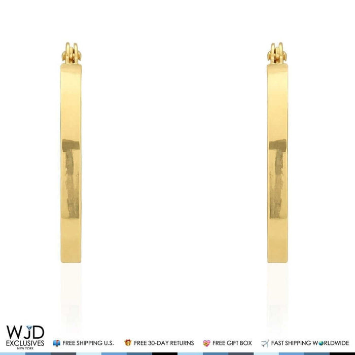 16mm Diameter Plain Square Hoop Snap Closure Earrings 14K Yellow Gold