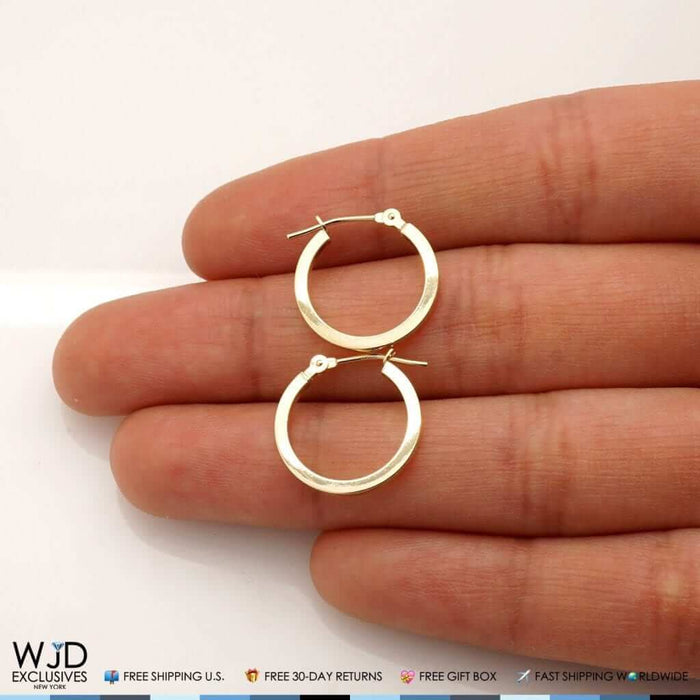 16mm Diameter Plain Square Hoop Snap Closure Earrings 14K Yellow Gold