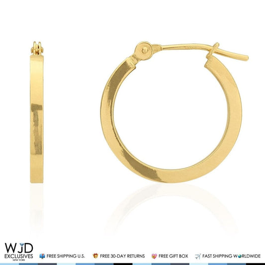 16mm Diameter Plain Square Hoop Snap Closure Earrings 14K Solid Yellow Gold