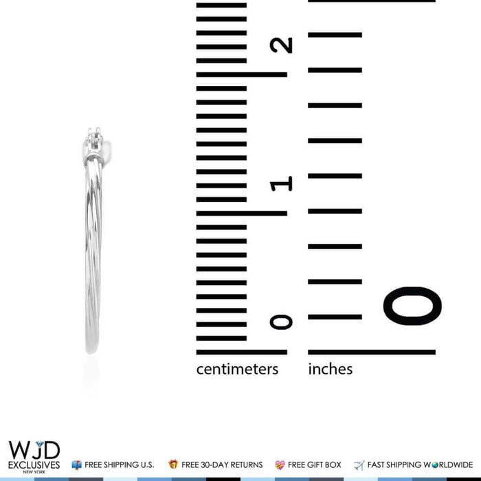 16mm Diameter Snap Closure Twisted Rope Style Hoop Earrings 14K White Gold