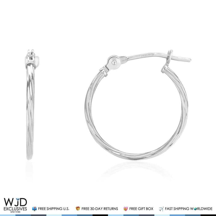 16mm Diameter Snap Closure Twisted Rope Style Hoop Earrings 14K White Gold