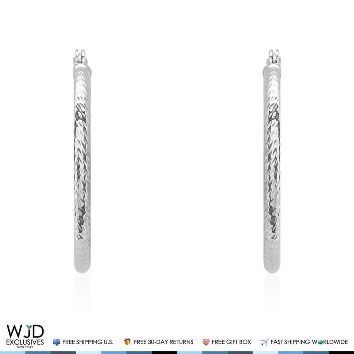 16mm Diameter Snap Closure Twisted Rope Style Hoop Earrings 14K White Gold