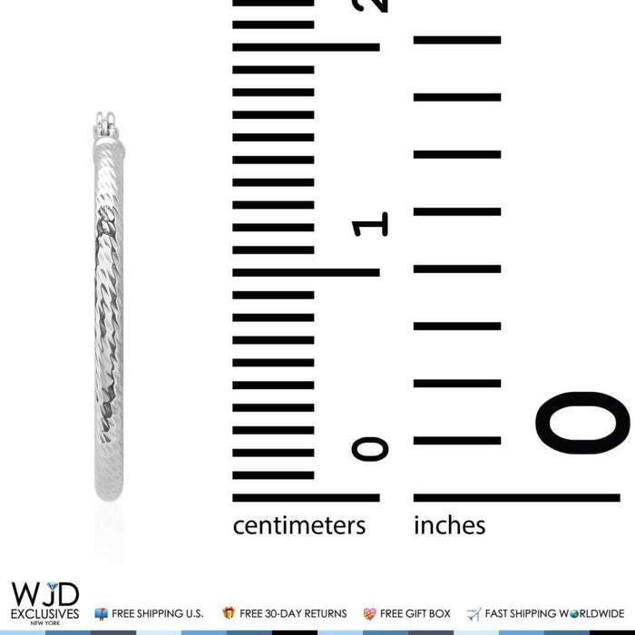 16mm Diameter Snap Closure Twisted Rope Style Hoop Earrings 14K White Gold